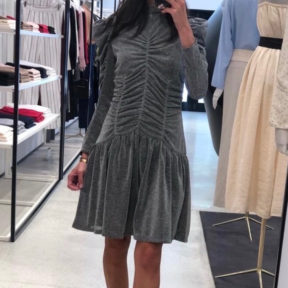 REBECCA TAYLOR METTALIC RUCHED DRESS S - Picture 1 of 5